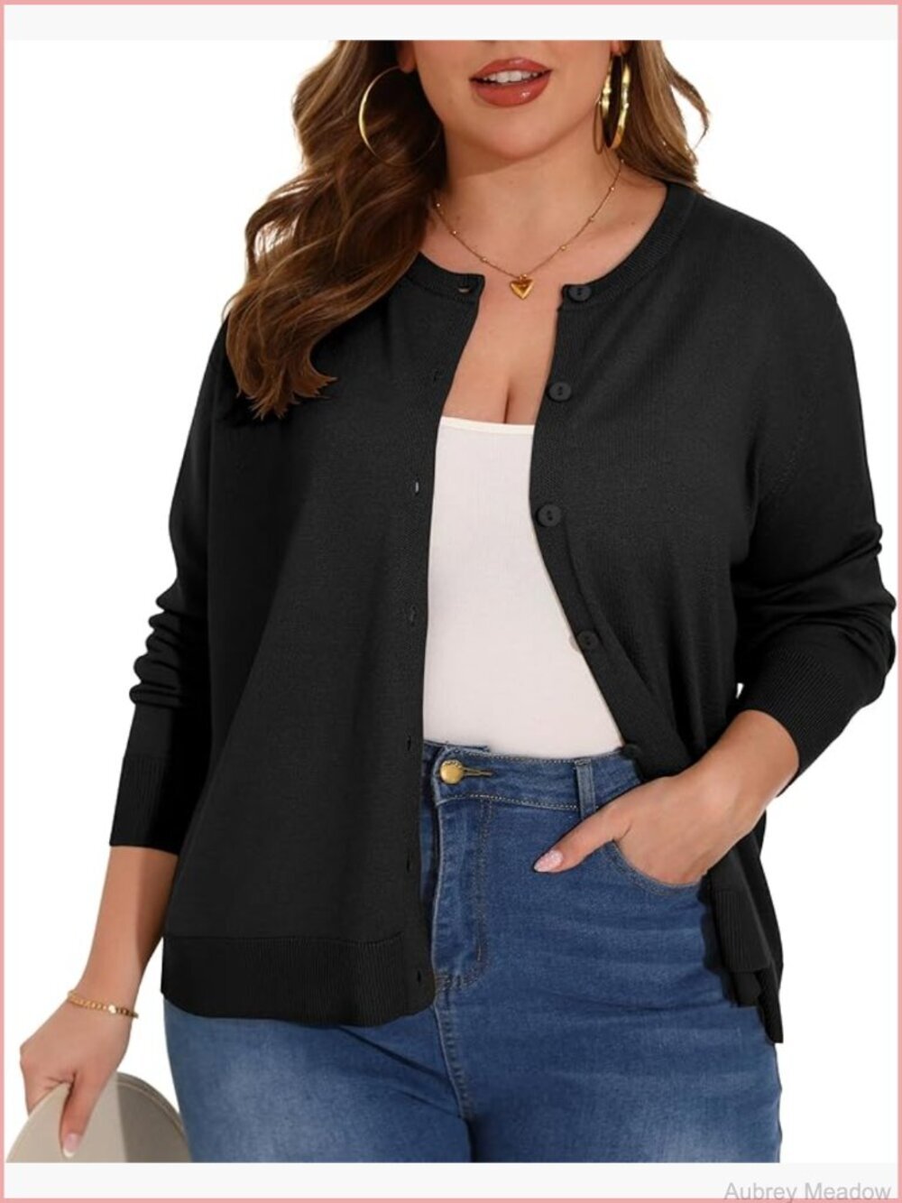 Plus Size Lightweight Cardigan Crewneck Button Down Classic Knitwear Soft Layer